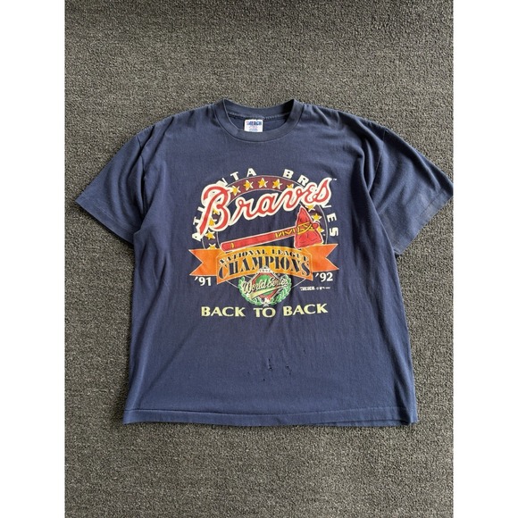 Trench Tops - Vintage 1992 Atlanta Braves Tee XL Back to Back NL Champions Trench USA